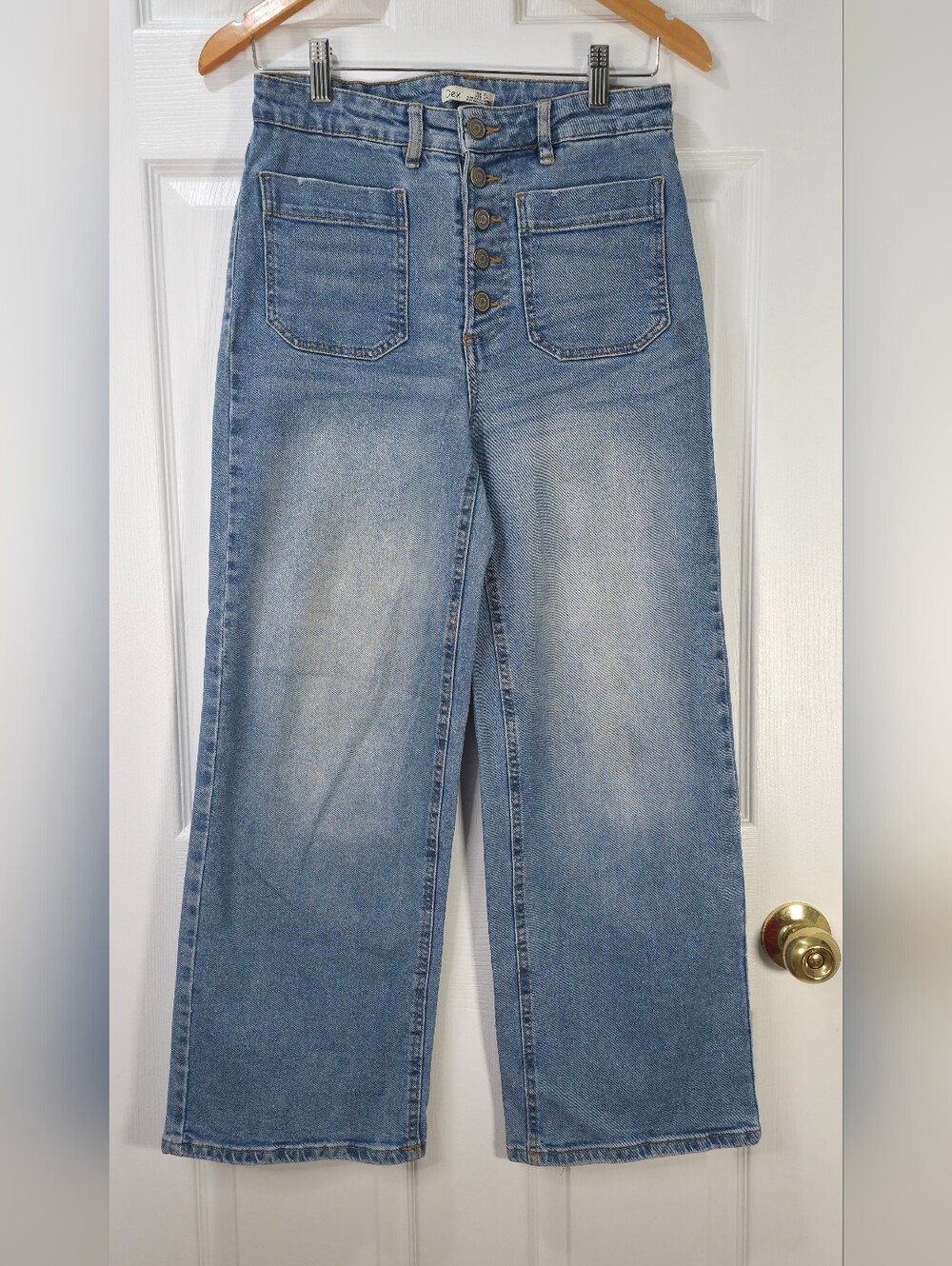 DEX High Rise Wide Leg Patch Pocket Button Fly Crop Jeans Blue Size 27 - Picture 2 of 8